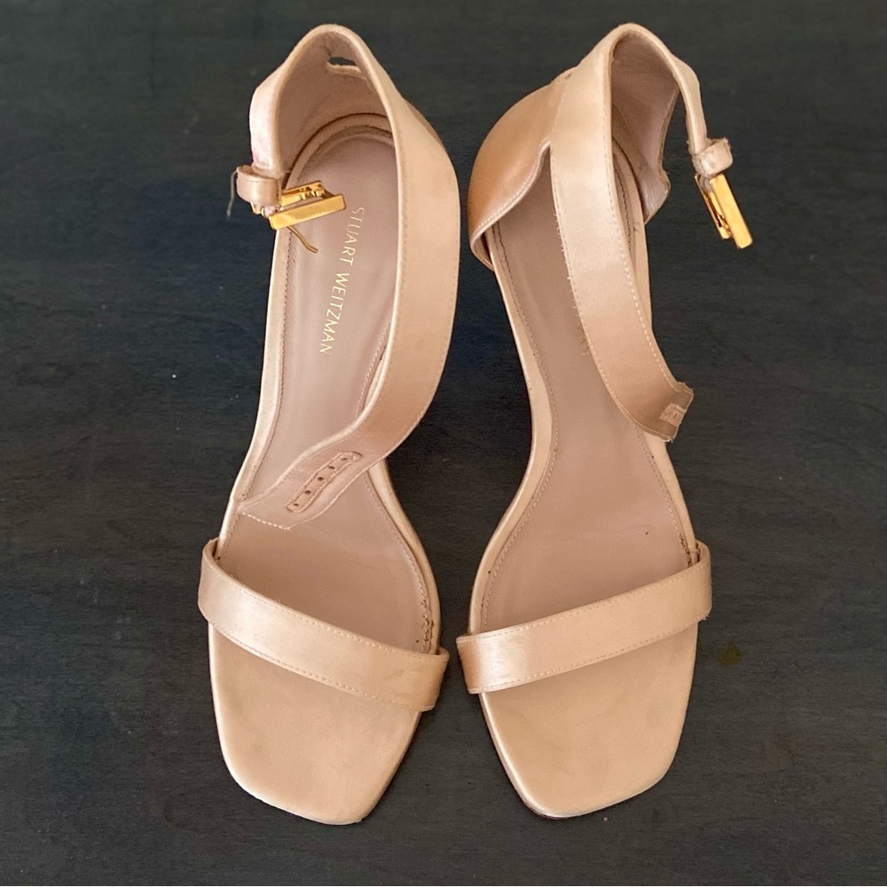 Stuart Weitzman light pale pink nudist satin sandal heel